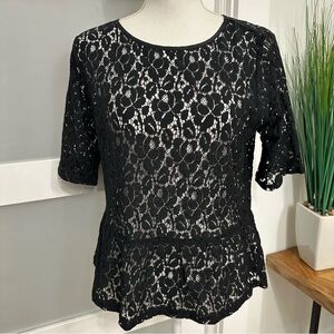 Pieces Crew Neck Black Lace Short Sleeve Top Small Dark Romantic Whimsigoth NWT